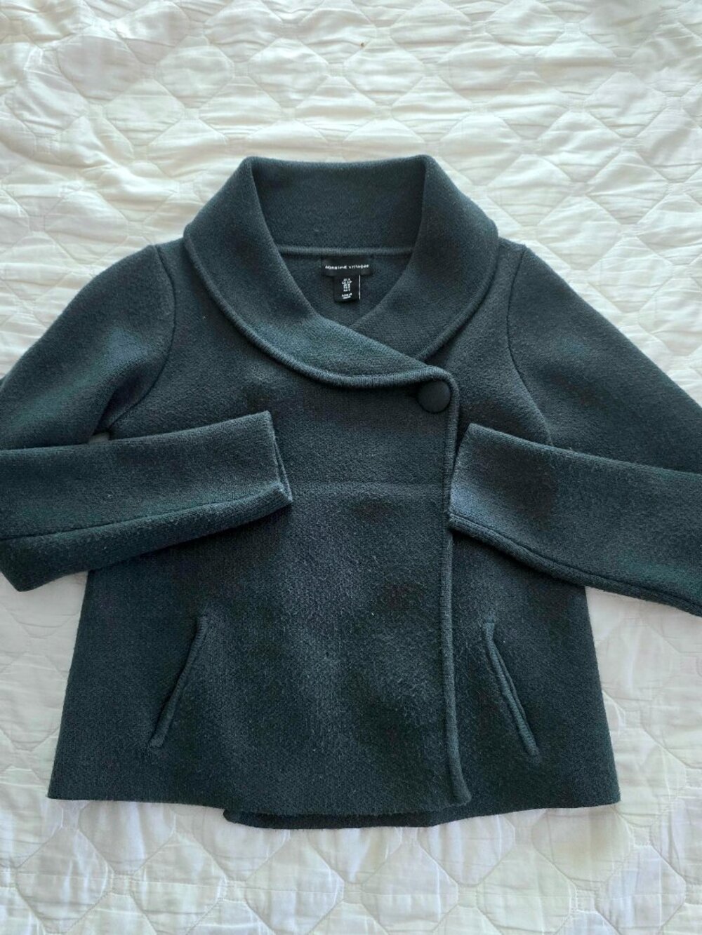 Adrienne Vittadini Teal Dark Green Shawl Collar Button Knit Jacket Coat S